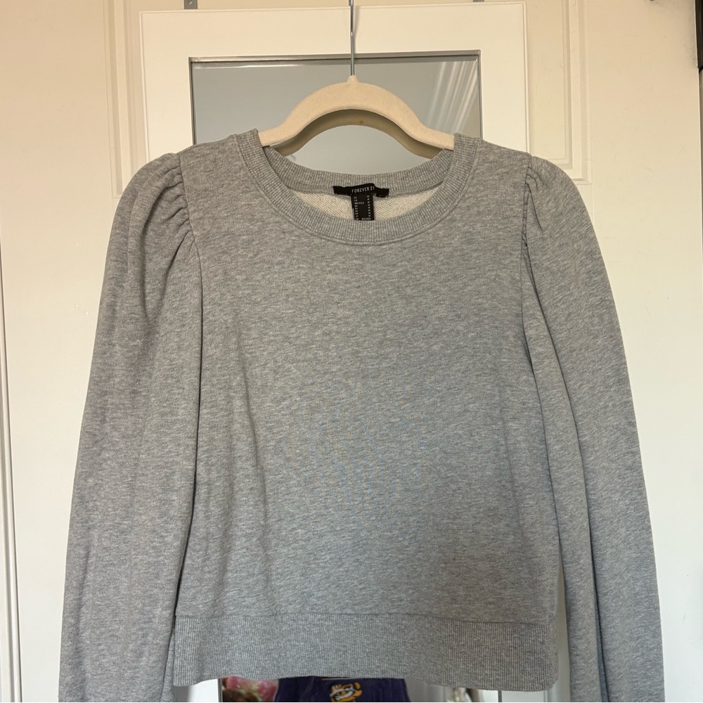 Forever 21 Gray Women's Sweatshirt with Puff Sleeves